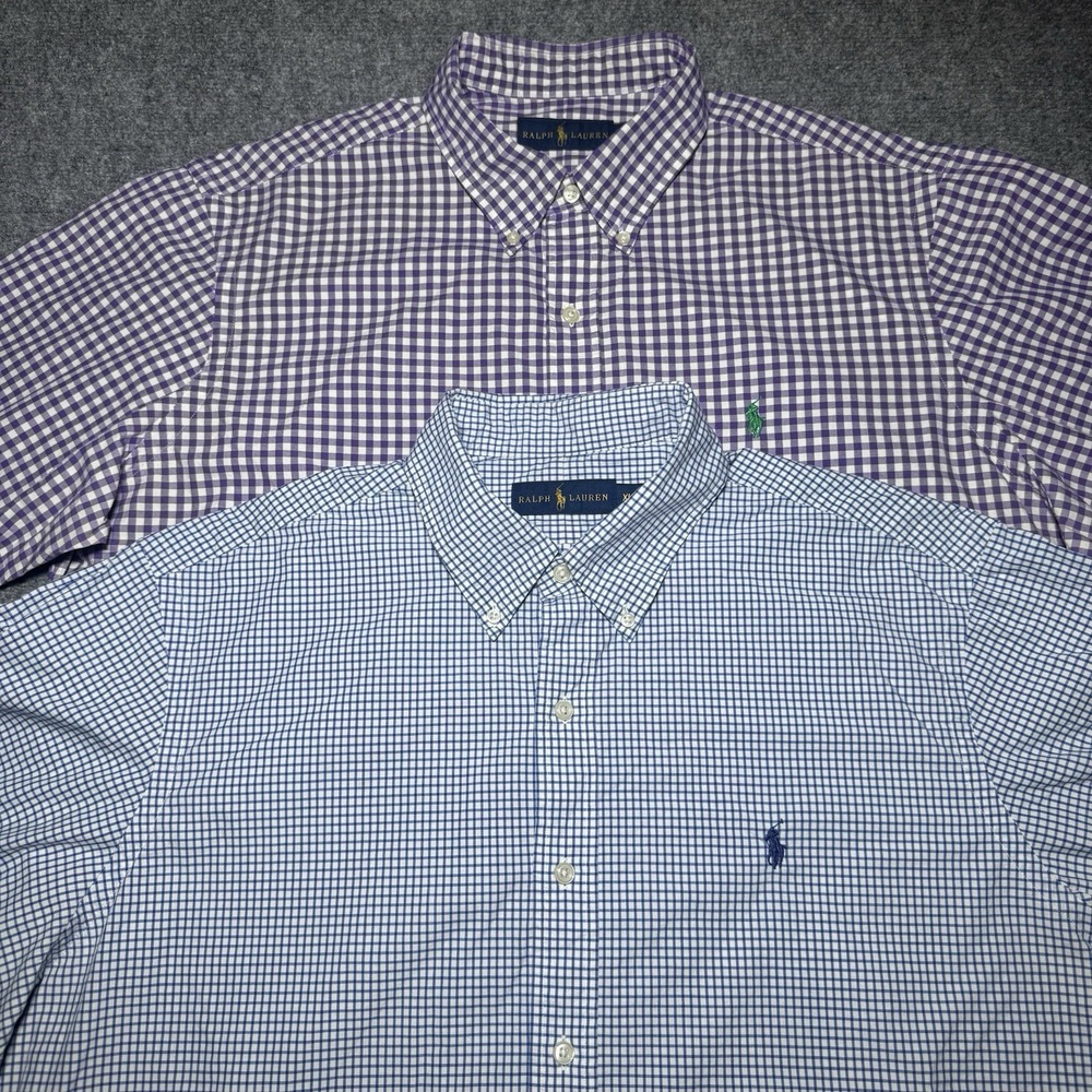 Polo Ralph Lauren Button Down Shirt Plaid Checkered Men XL Long Sleeve Lot of 2